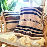 Black and Natural Cotton Throw with Black or Natural Tassels | 125×195cm